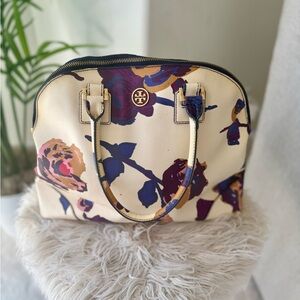 Tory Burch Floral Satchel in Cream and Blue
